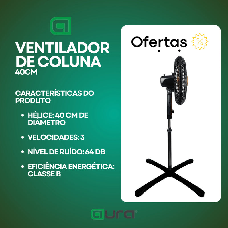 Ventilador De Chão De Pé De Coluna 40cm Preto Forte e Silencioso