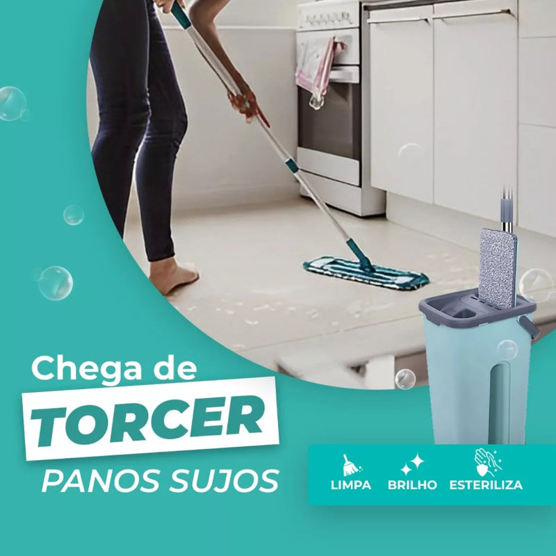 Flat Mop 2 Refis Esfregão Com Balde Rodo Mágico Lava Seca Tira Pó