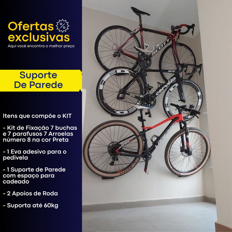 Suporte de Parede Bike Chapa Grossa - MTB e Speed PEDAL Aguenta 30 Kg