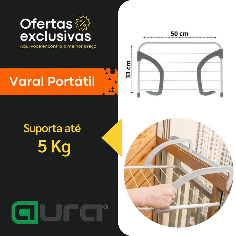 Varal Portátil De Janela Apartamento Pequeno Seca Roupa