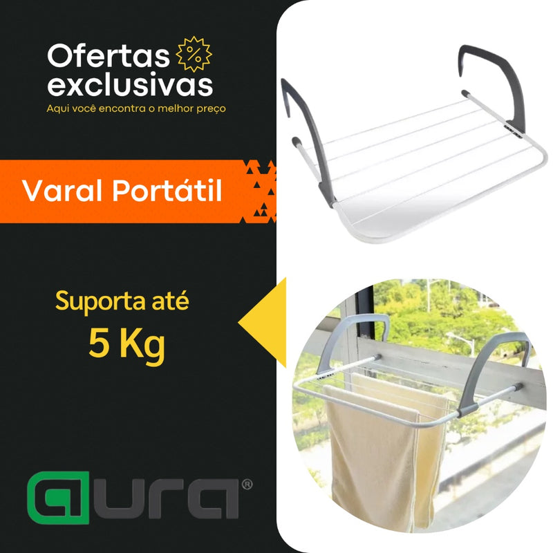 Varal Portátil De Janela Apartamento Pequeno Seca Roupa