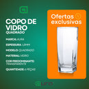 Jogo De 12 Copos Vidro 320ml Bali Quadrado Luxo Transparente