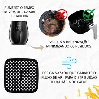 Tapete Protetor Silicone Para Air Fryer Fritadeira Universal Não Gruda Quadrado