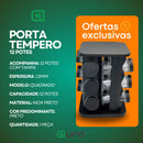 Porta Tempero Quadrado Giratório Inox Preto 12 Potes Com Suporte Giratorio