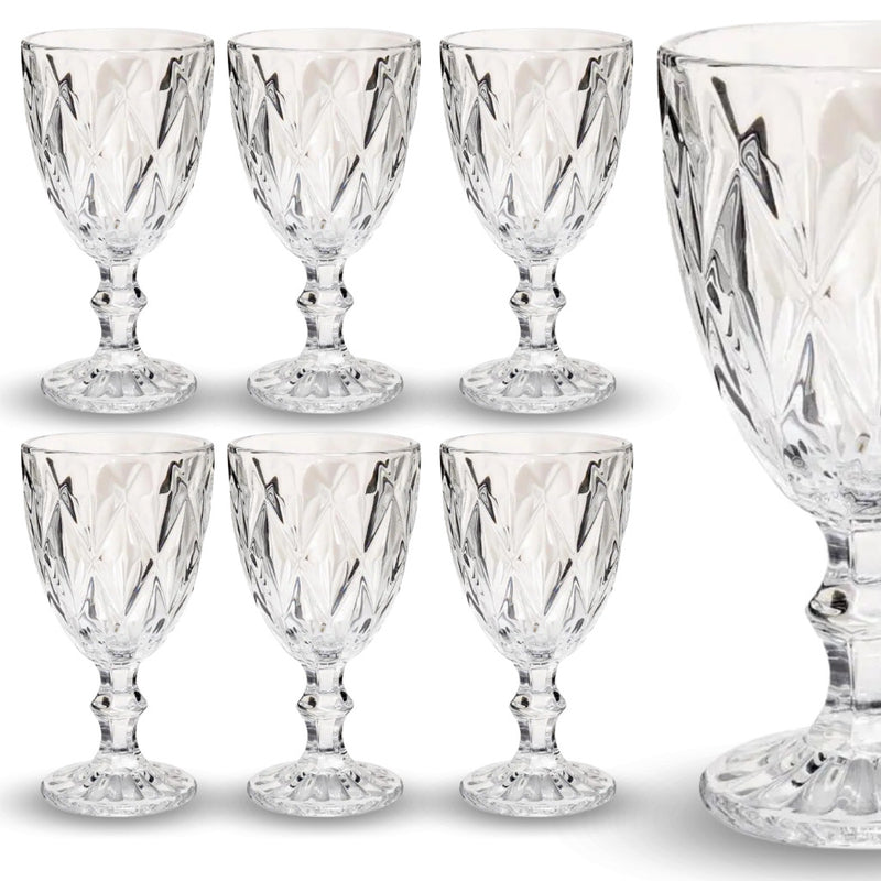 Jogo 6 Taça Diamante Copo Vidro Transparente Bico De Jaca 330ml