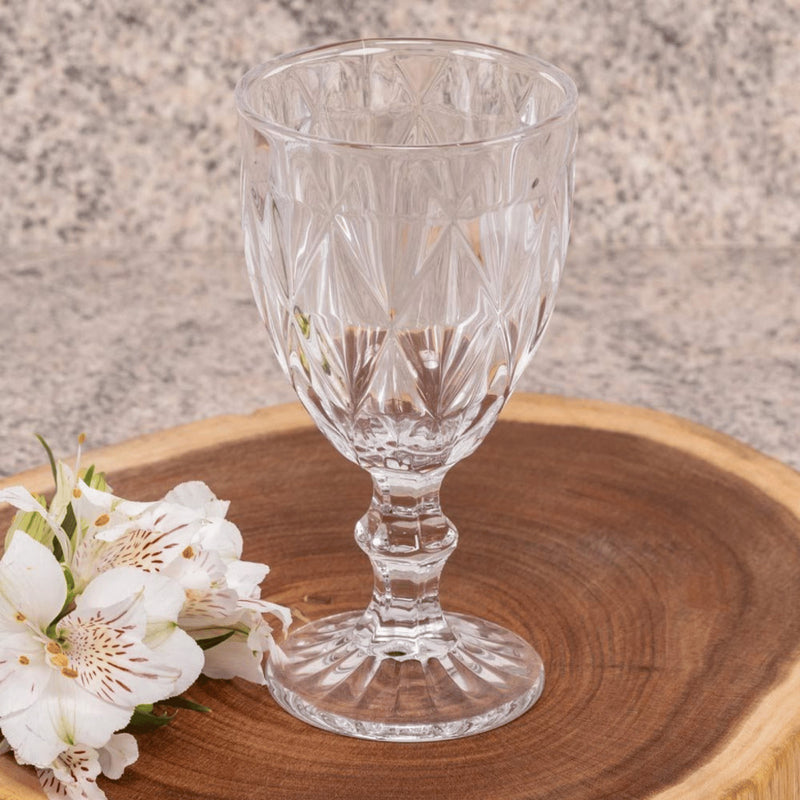 Jogo 6 Taça Diamante Copo Vidro Transparente Bico De Jaca 330ml