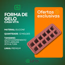 Kit Forma de Gelo Silicone Rígida Flexível Fundo 12 Cubos Retangular Multiuso Lavável