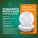 Jogo De Prato Fundo e 6 Copos de Vidro Arizona Transparente