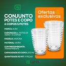 Kit Conjunto De Potes 5 Peças Vidro e 6 Copos Arizona 200ml Transparente