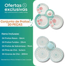 Aparelho de jantar cerâmica 20 peças jogo completo Biona . Prato fundo, prato raso, sobremesa, xicara e pires