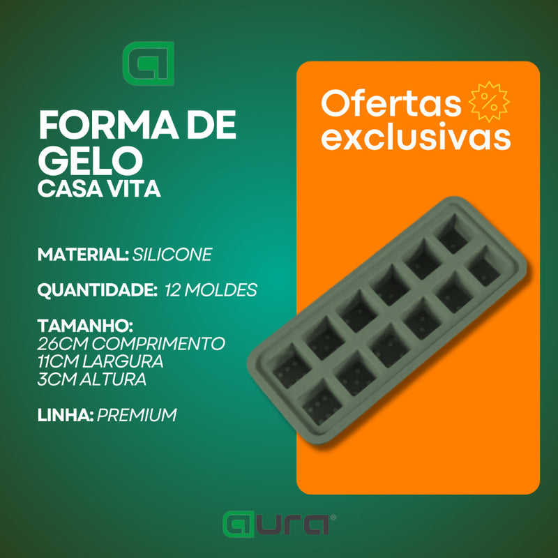 Kit Forma de Gelo Silicone Rígida Flexível Fundo 12 Cubos Retangular Multiuso Lavável