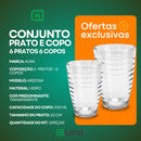 Jogo De Prato Fundo e 6 Copos de Vidro Arizona Transparente